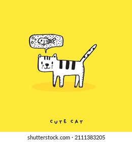 Cute cat doodle vector design,Cat hand drawn doodle cartoon,cat vector illustration for print, cute animal