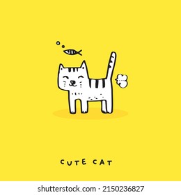 Cute cat doodle vector design,Cat hand drawn doodle cartoon,cat vector illustration for print, web, mobile and infographics 