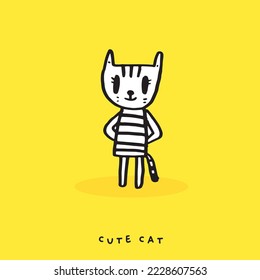  Cute cat doodle vector design,Cat hand drawn doodle cartoon,cat vector illustration, cute animal