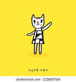  Cute cat doodle vector design,Cat hand drawn doodle cartoon,cat vector illustration, cute animal