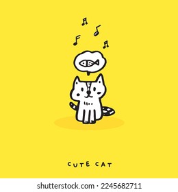  Cute cat doodle vector design,Cat hand drawn doodle cartoon,cat vector illustration for print, cute animal