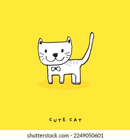  Cute cat doodle vector design,Cat hand drawn doodle cartoon,cat vector illustration for print, cute animal