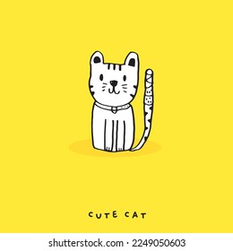  Cute cat doodle vector design,Cat hand drawn doodle cartoon,cat vector illustration for print, cute animal