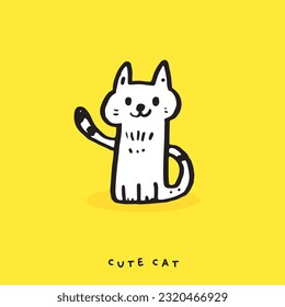 Cute cat doodle vector design,Cat hand drawn doodle cartoon,cat vector illustration for print, cute animal
