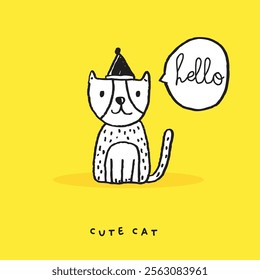 Cute cat doodle vector design,Cat hand drawn doodle cartoon,cat vector illustration for print, cute animal