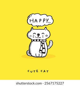  Cute cat doodle vector design,Cat hand drawn doodle cartoon,cat vector illustration, cute animal