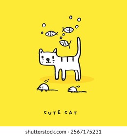  Cute cat doodle vector design,Cat hand drawn doodle cartoon,cat vector illustration, cute animal
