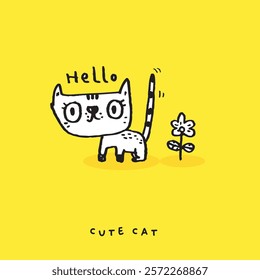 Cute cat doodle vector design,Cat hand drawn doodle cartoon,cat vector illustration, cute animal