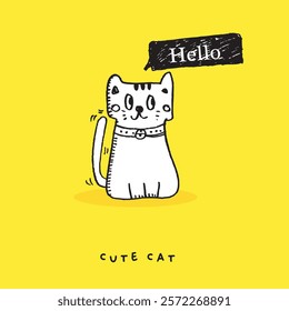 Cute cat doodle vector design,Cat hand drawn doodle cartoon,cat vector illustration, cute animal