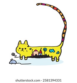  Cute cat doodle vector design,Cat hand drawn doodle cartoon,cat vector illustration, cute animal