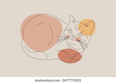 Cute cat doodle vector illustration. Adorable, fluffy kitten design with color on light background. Design character for sticker, print, poster