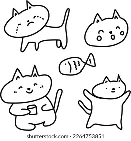 a cute cat doodle vector line art