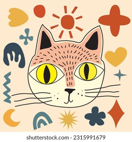 Cute cat doodle vector.Design illustration for sticker, comic, print.