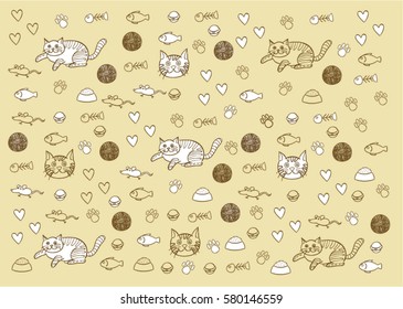 Cute cat doodle wallpaper vector art