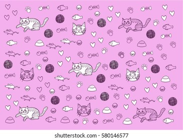 Cute cat doodle wallpaper vector art