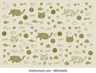 Cute cat doodle wallpaper vector art