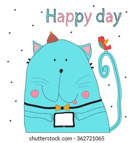 cute cat doodle with your laptop.Vector illustration.