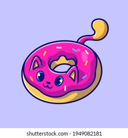 Cute Cat Doughnut Cartoon Vector Icon Illustration. Animal Food Icon Concept Isolated Premium Vector. Flat Cartoon Style