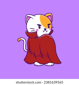 Cute Cat Dracula Cartoon Vector Illustration. Flat Cartoon Concept.