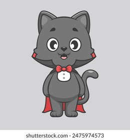 Cute Cat Dracula Vampire Cartoon Vector Icon Illustration. Animal Holiday Icon Concept Isolated Premium Vector. Flat Cartoon Style