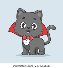 Cute Cat Dracula Vampire Cartoon Vector Icon Illustration. Animal Holiday Icon Concept Isolated Premium Vector. Flat Cartoon Style