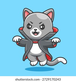 Ilustração de Ícone Vetor de Desenho Animado Vampiro Gato Bonito. Animal Holiday Icon Concept Isolated Premium Vetor. Estilo de Desenho Animado Plano