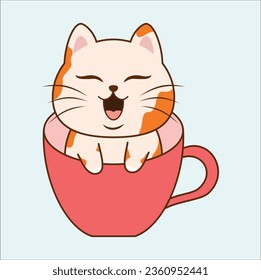 cute cat draw vector illustration collection coffee cats cafe concept doodle cartoon style. suitable for t-shirt, logo, mug, sticker, etc.  Eps 10