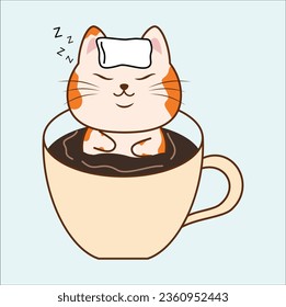cute cat draw vector illustration collection coffee cats cafe concept doodle cartoon style. suitable for t-shirt, logo, mug, sticker, etc.  Eps 10