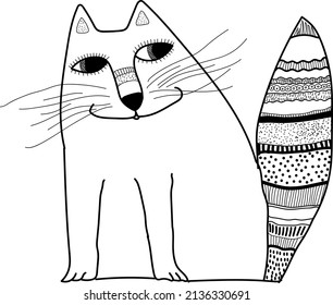 Buen gato. Dibujando en negro. Archivo vector.