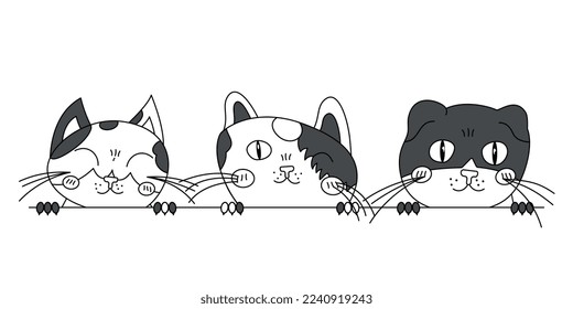 Cute cat. Drawing character collection funny cat. Kitten Doodle cartoon style. Vector illustration.