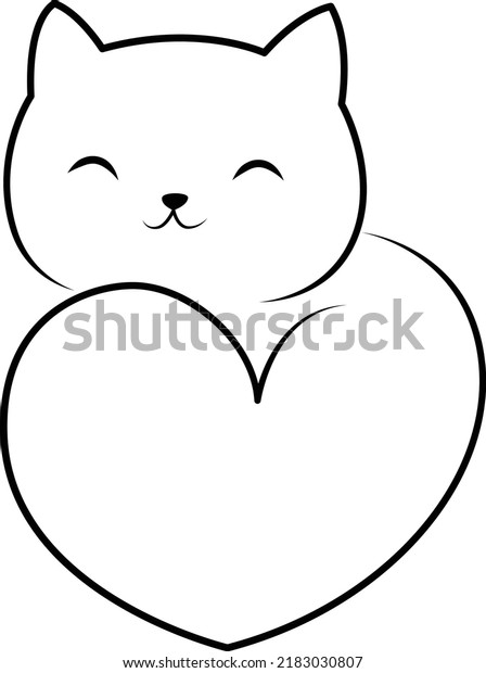 Cute Cat Drawing Doodle Line Art Stock Vector (Royalty Free) 2183030807 ...