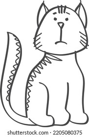 Cute Cat Drawing. Sad Little Kitten Sketch