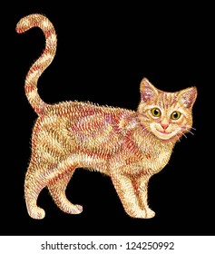 Cute cat drawing vector. Animal hand drawn with combination lines and color. Use for any design you want.