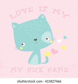 cute cat drawn for baby tee print