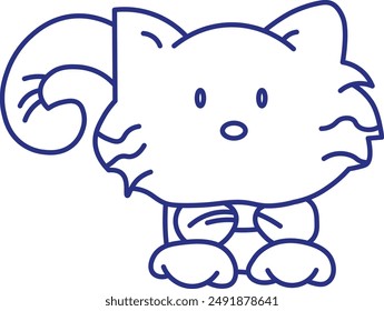 Cute cat drawn with thin lines