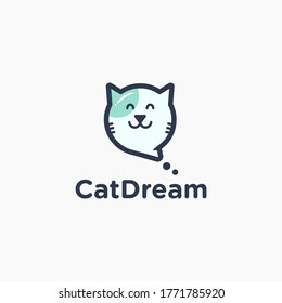 Cute Cat Dream Cartoon with bubble talk logo design