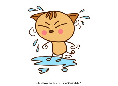 Cute Cat drenched in rain. vector illustration. Isolated don white background.