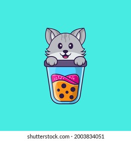 Cute cat Drinking Boba milk tea. Animal cartoon concept isolated. Can used for t-shirt, greeting card, invitation card or mascot.