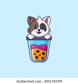Cute cat Drinking Boba milk tea. Animal cartoon concept isolated. Can used for t-shirt, greeting card, invitation card or mascot.