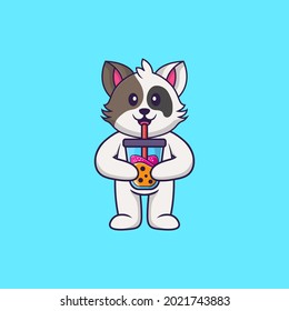 Cute cat Drinking Boba milk tea. Animal cartoon concept isolated. Can used for t-shirt, greeting card, invitation card or mascot.