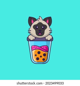 Cute cat Drinking Boba milk tea. Animal cartoon concept isolated. Can used for t-shirt, greeting card, invitation card or mascot.