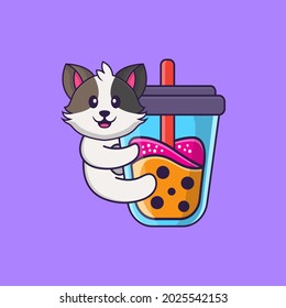 Cute cat Drinking Boba milk tea. Animal cartoon concept isolated. Can used for t-shirt, greeting card, invitation card or mascot.