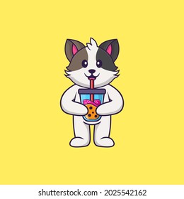 Cute cat Drinking Boba milk tea. Animal cartoon concept isolated. Can used for t-shirt, greeting card, invitation card or mascot.