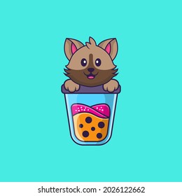 Cute cat Drinking Boba milk tea. Animal cartoon concept isolated. Can used for t-shirt, greeting card, invitation card or mascot.