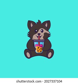 Cute cat Drinking Boba milk tea. Animal cartoon concept isolated. Can used for t-shirt, greeting card, invitation card or mascot.