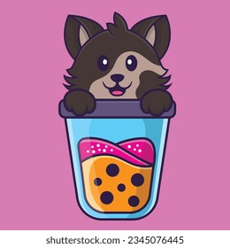 Cute cat Drinking Boba milk tea. Animal cartoon concept isolated. Can used for t-shirt, greeting card, invitation card or mascot