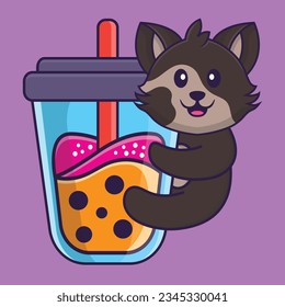 Cute cat Drinking Boba milk tea. Animal cartoon concept isolated. Can used for t-shirt, greeting card, invitation card or mascot.