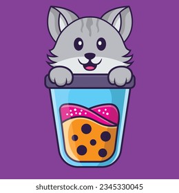 Cute cat Drinking Boba milk tea. Animal cartoon concept isolated. Can used for t-shirt, greeting card, invitation card or mascot