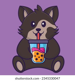 Cute cat Drinking Boba milk tea. Animal cartoon concept isolated. Can used for t-shirt, greeting card, invitation card or mascot