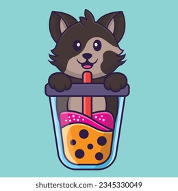 Cute cat Drinking Boba milk tea. Animal cartoon concept isolated. Can used for t-shirt, greeting card, invitation card or mascot